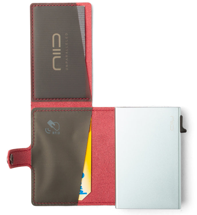 Slide Mini Wallet ‧防刮牛皮 RFID小銀包型卡片盒 - 酒紅